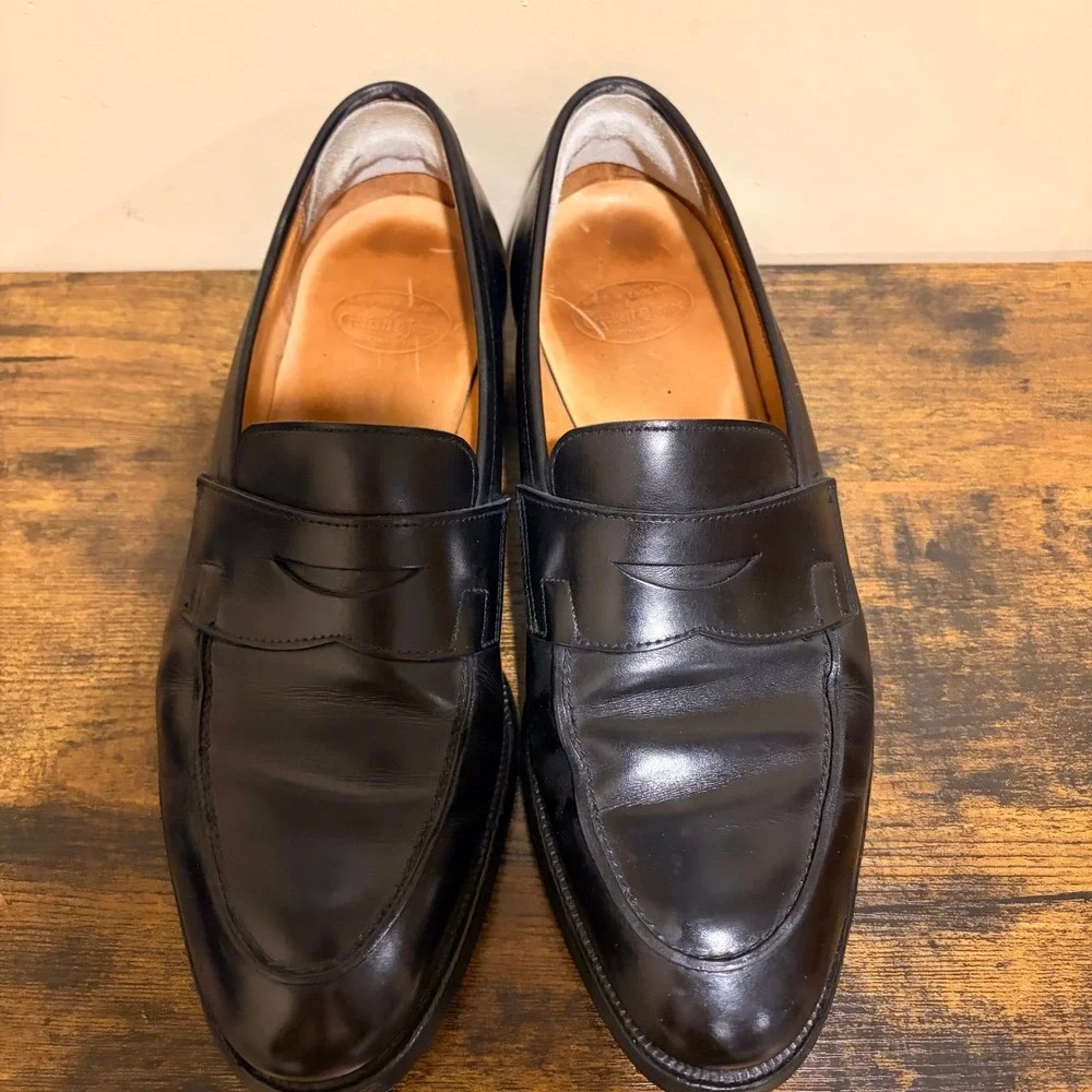 Crockett & Jones Rosebery Black Leather Penny Loafers Mens 8.5 E Made in England